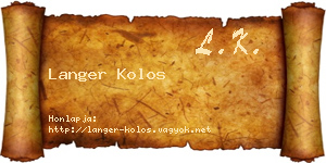 Langer Kolos névjegykártya